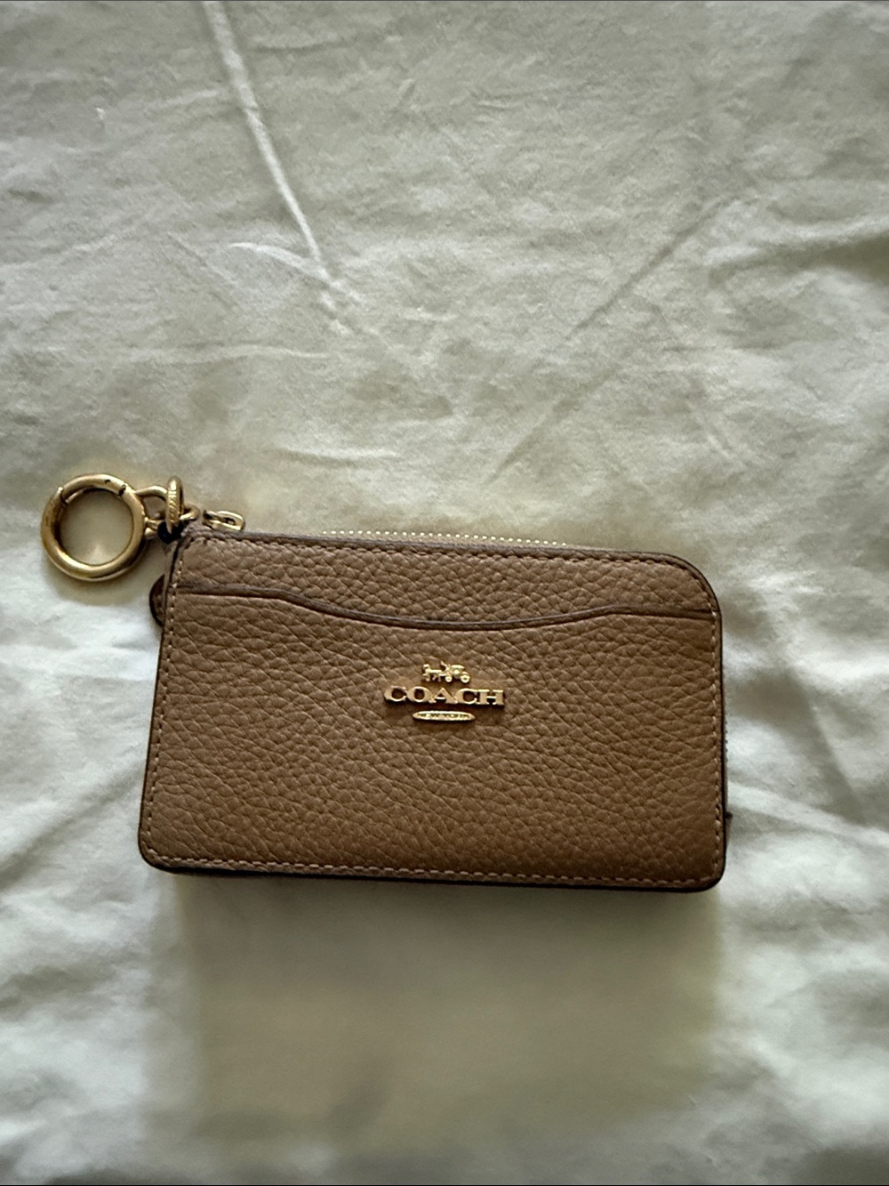 Coach Pebbled Leather Key Card Case in Saddle Brown with Gold Hardware